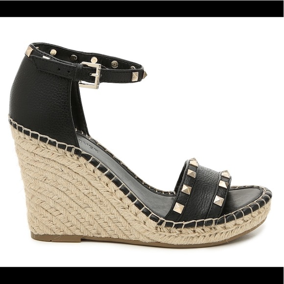 Marc Fisher Kegan Espadrille Wedge Sandals 9.5 black VALENTINO ROCKSTUD INSPIRED - Picture 6 of 8
